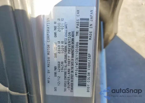 2014 Mazda 6 Grand Touring z USA, uszkodzony, nr VIN JM1GJ1W53E1105086